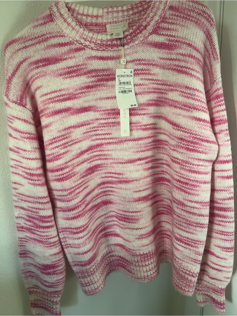 CASLON Women’s Pink & White Marled Long Sleeve Crewneck Sweater